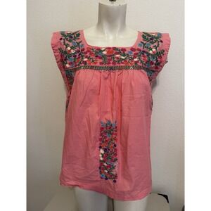 J Marie embroidered Klara Cotton top True Pink Multi Mexican‎ Resort S M Luxury